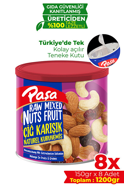 Paşa Kuruyemiş Çiğ Karışık Kuruyemiş Teneke Kutu 150 gr X 8 Adet (1200 GR)