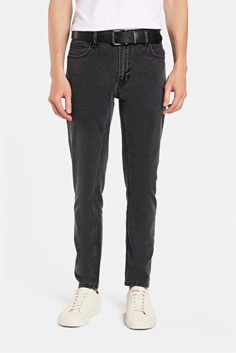 Tudors Erkek Regular Fit Yıkamalı Taşlamalı Esnek Kot Düz Paça Tapered Gri Jean Pantolon
