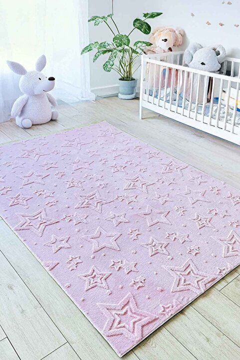 Decomia Home Stary Premium Puffy Peluş Kendinden Desenli Yıldızlı Kaymaz Taban Çocuk Halısı Oyun Halısı