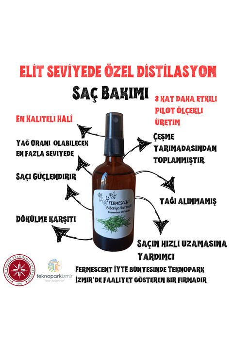 Fermescent Biberiye Suyu Mayası Hidrosolü %100 Doğal Saç Bakım Toniği Dökülme Karşıtı Rosemary 100 ml