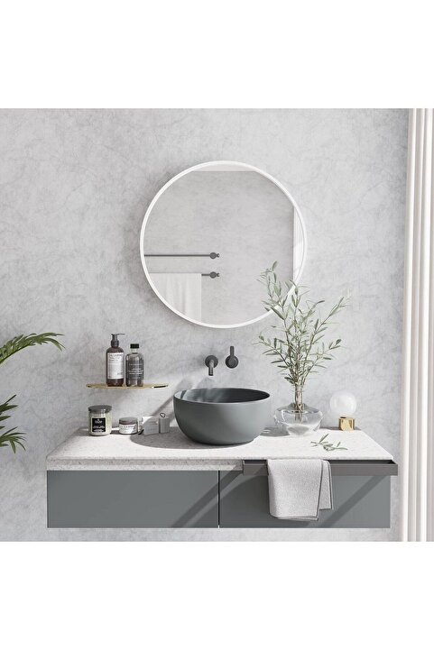Genel Markalar ayna,yuvarlak ayna,banyo aynası Beyaz Dekoratif Yuvarlak Duvar Aynası 45cm