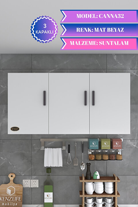 Kenzlife Hazır Mutfak Canna32 Byz 060*120*32 Mutfak Banyo Dolabı Kapaklı Raflı