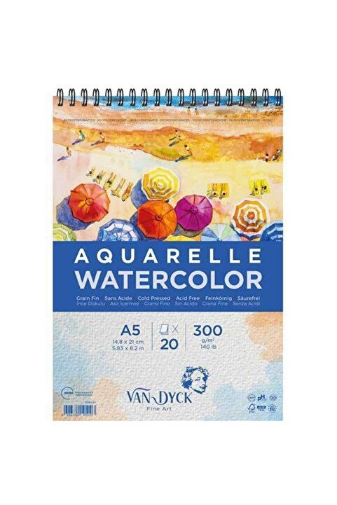 Van Dyck Aquarelle Watercolor Suluboya Resim Defteri A5 300 gr 20 Yp