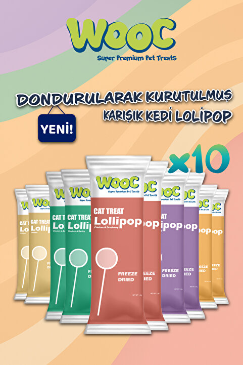 Wooc Super Premium Pet Treats Dondurularak Kurutulmuş Karışık Lezzetli Kedi Lolipop x 10 Adet