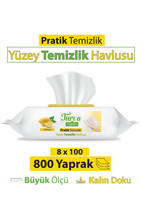 Turco Doğadan Pratik Temizlik Turco Doğadan Pratik Yüzey Temizlik Havlusu Limon 8x100 (800 Yaprak)