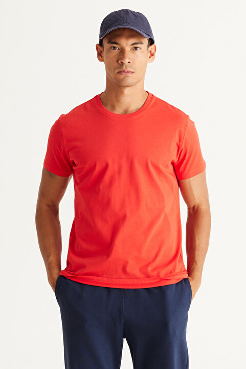 AC&Co / Altınyıldız Classics Erkek/unisex Kırmızı %100 Pamuk Slim Fit Dar Kesim Bisiklet Yaka Basic Tişört
