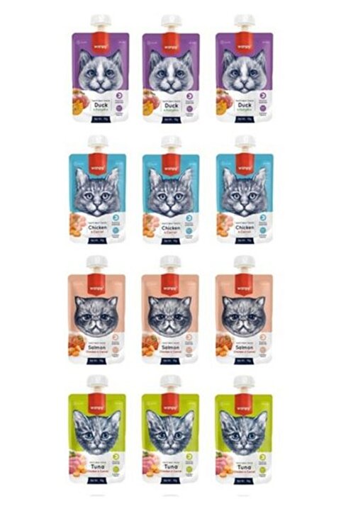 Wanpy 4 Çeşit Karma Kedi Et Ezmesi 90 Gr. X 12 Adet