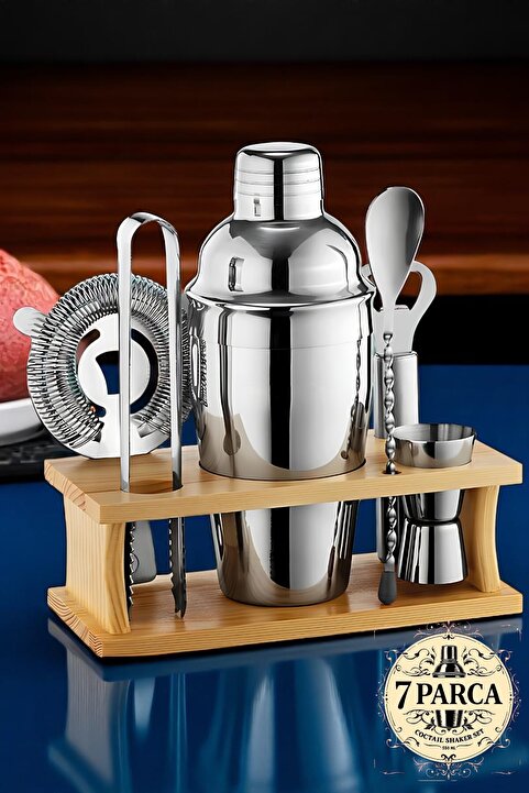 Transformacion Shaker Kokteyl Set - 7 Parça 550 ML Shaker Coctail Set Bambu Standlı 721826