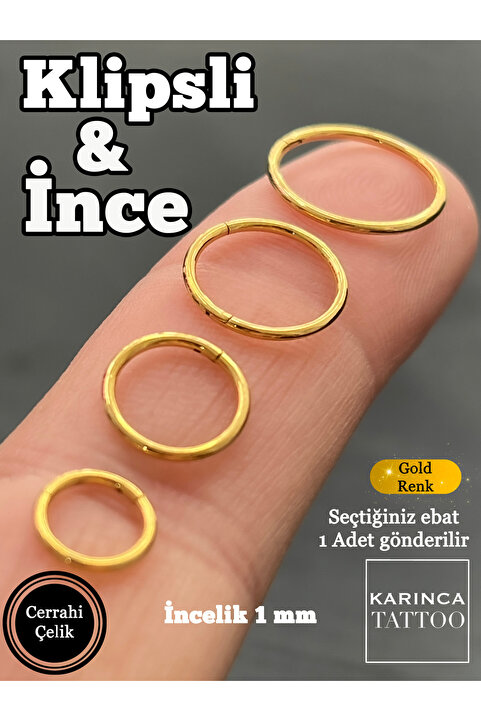 Karınca Piercing Klipsli İnce Piercing Gold Altın Rengi Halka Nostril Burun Piercing Hızma Kulak Tragus Helix Dudak