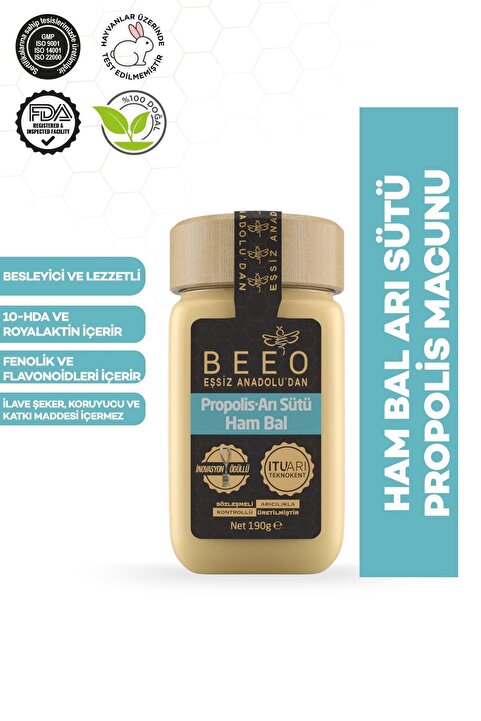 BEE'O Arı Sütlü, Ham Ballı, Propolis Macunu 190 gr (YETİŞKİN)
