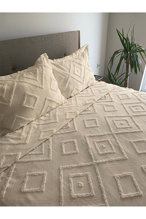 REYS İskandinav Çift Kişilik Pike Takımı 240x250 3 Parça - Bej -