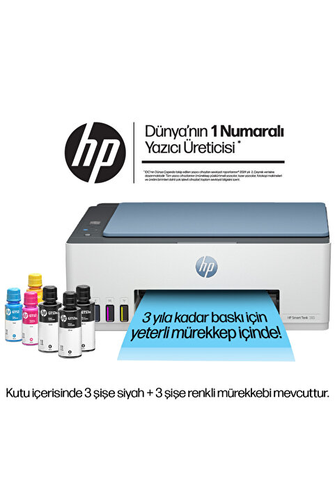 HP Smart Tank 585 1F3Y4A Renkli Inkjet Yazıcı A4 Fotokopi Tarayıcı Fotokopi Wi Fi Tanklı Yazıcı Hc