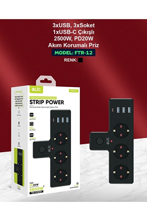 Genel Markalar Termal Akım Korumalı 3 Priz / 3 Usb / 1 Typec 20w Girişli Duvar Tipi 3 Lü Priz