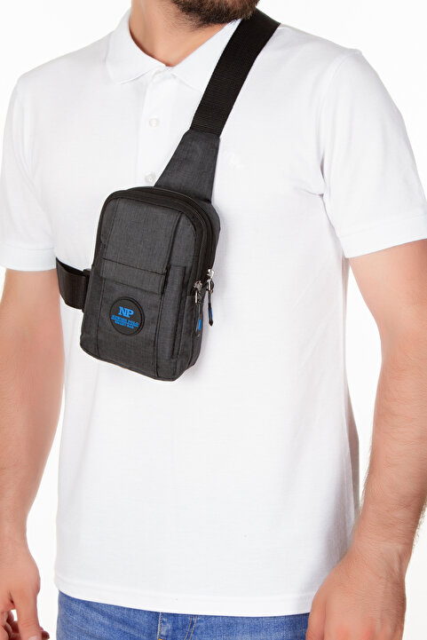 Newish Polo Erkek Suya Dayanıklı Keten Kumaş Telefon Bölmeli Mini Omuz Çantası Çapraz Çanta Günlük Siyah Renk