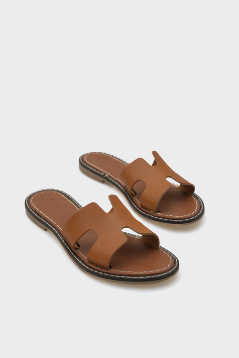 Capone Outfitters Madelin H Bantlı Kadın Deri Terlik