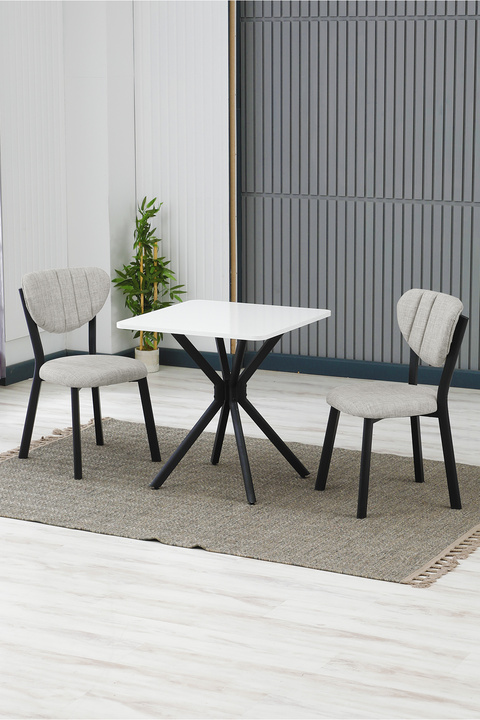 Armens Life Mobilya, Lojistik & Elektronik Ticaret Elma Modeli Kare Mutfak Masa Sandalye Takımı, 2 Sandalye 1 Sabit Beyaz Masa 70x70 Cm, Keten Kumaş