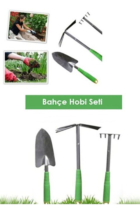 KL HOME Hobi Bahçe Seti 3'lü Metal Kürek Tırmık Çapa