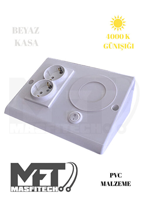 Masfitech Dolap Altı Priz – LED Işıklı Mutfak Tezgah Prizi | 3W 4000k Günışığı (Beyaz Kasa)