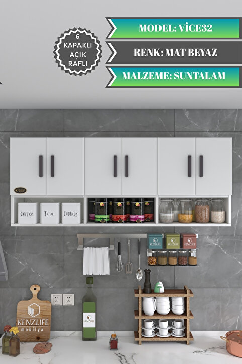 Kenzlife Hazır Mutfak Vice32 Byz 060*180*32 Mutfak Banyo Dolabı Kapaklı Raflı