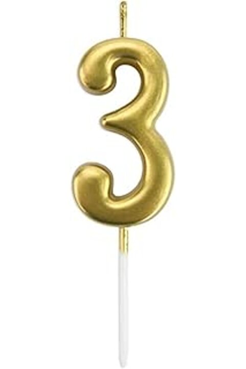 Genel Markalar Bkmc 3 Yaş Gold Rakam Mum Altı Rek Doğum Güü Pasta Mumu 12 Cm Bmcm1115
