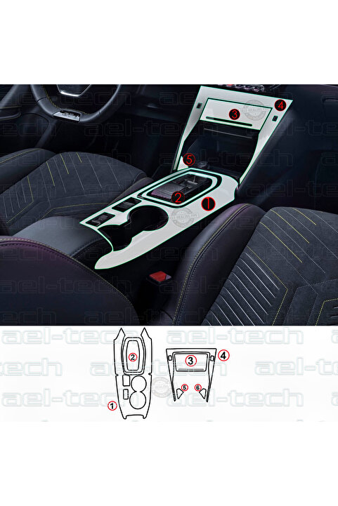 ael-tech Peugeot 2008 E-Toggle Uyumlu Vites Etrafı Piano Black TPU Koruyucu 6 lı Set