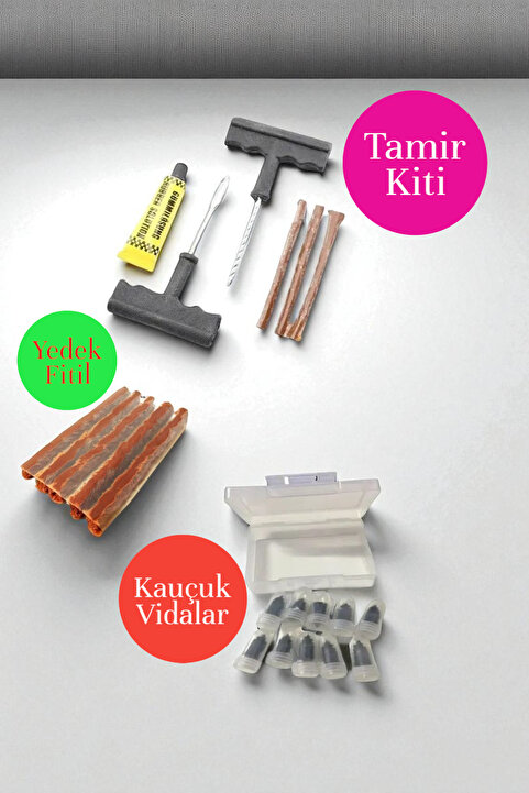 safestore Lastik Tamir Kiti Fitil Atma Seti+ Lastik Tamir Kiti Kauçuk Vida Seti+5 li Yedek Fitil