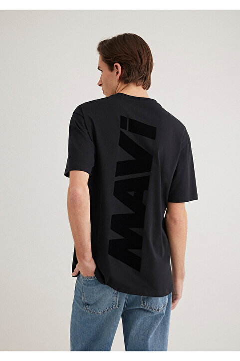 Mavi Logo Sırt Baskılı Siyah Tişört Loose Fit / Bol Rahat Kesim 0611313-900