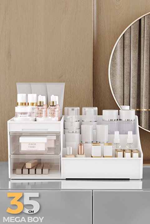 Pufwin Home Şeffaf Çekmeceli Elegance Xl Makyaj Takı Kozmetik Parfüm Krem Serum Düzenleyici Organizer