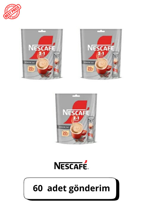 Nescafe 2si 1 Arada 20li 3 Paket 60 Adet Tekli Poşet Kahve 20 Li Paket 8690632019116