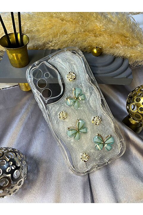 Rivor Samsung Galaxy S22 Uyumlu Kılıf Kamera Korumalı Kelebek Ve Çiçek Kabartmalı Desenli Kapak