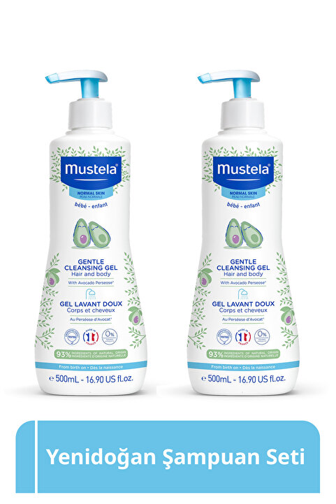 Mustela Organik Avokado Içeren Yenidoğan Bebek Göz Yakmayan Şampuanı Saç, Vücut 500 ml X2