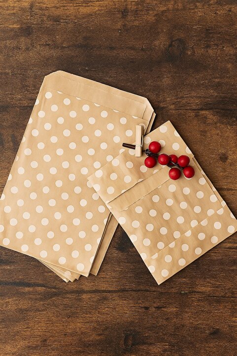 Dekals 100 Lü Mini Puantiye Desenli Hediye Poşeti Doğal Ve Estetik Ambalaj Kağıdı 12x20