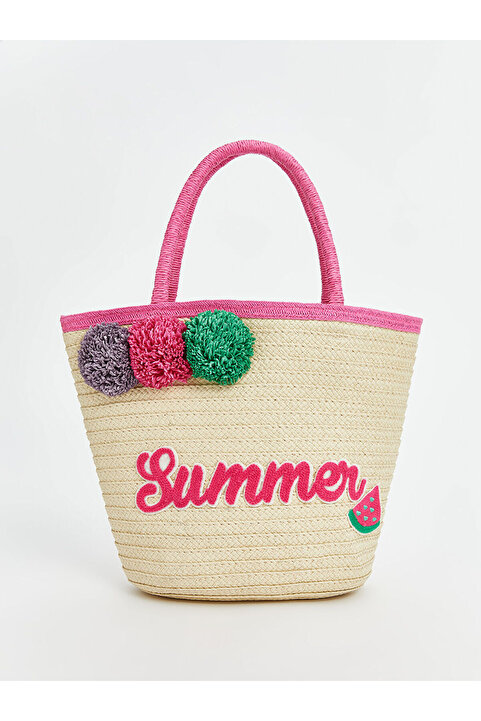 LC Waikiki LCW ACCESSORIES Bej Kız Çocuk Hasır Plaj Çantası