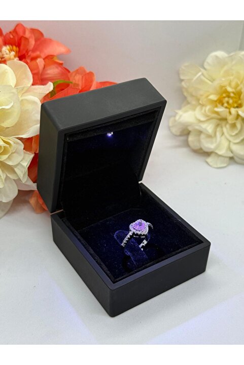HKN AVM ACCESSORİES Işıklı Yüzük Kutusunda Ciddi Ilişki Kalp Yüzük Pembe Sevgililer Günü Hediye