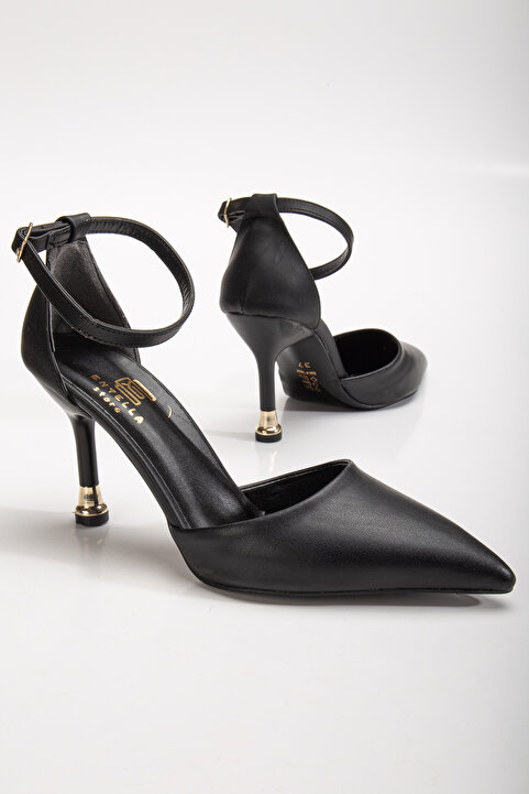 Entella Store Kadın Siyah Deri Arkası Kapalı Sivri Şık Topuklu Stiletto Ayakkabı