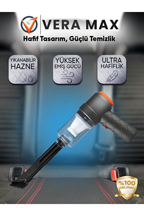 veramax Filtreli Araç Ve El Süpürgesi Fonksiyonel Kablosuz Taşınabilir Typ-C Sarjlı Mini Portatif Vakumlu