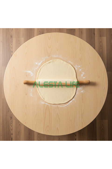 Alesta Life 70 Cm Çap - Ahşap Kaplama Katlanabilir Yer Sofrası Hamur Açma Tahtası Oyun Masası - 21 Cm Yükseklik