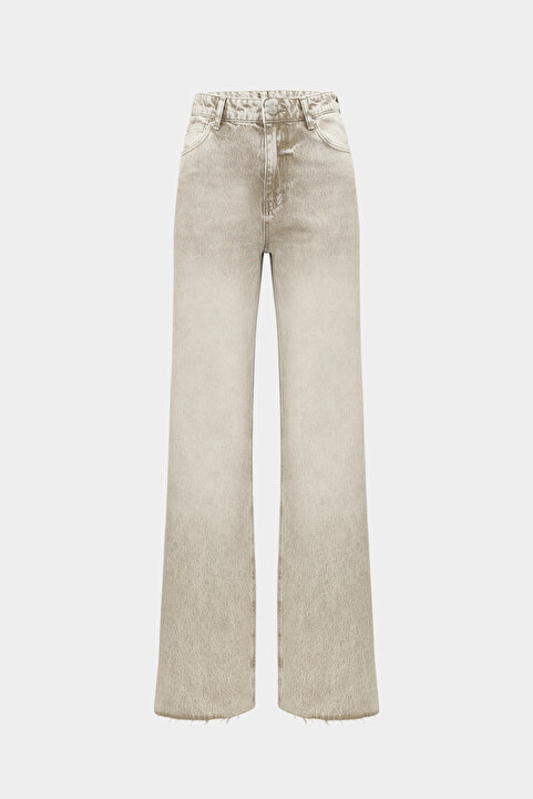 Açelya Okcu High Waist Wide Leg Kar Yıkama Geniş Paça Dikişsiz Jean