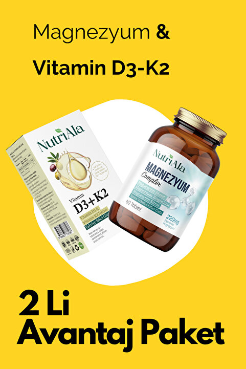 NutriAla Magnezyum 3 Lü Form & Vitamin D3-K2 İkili Avantaj Paket