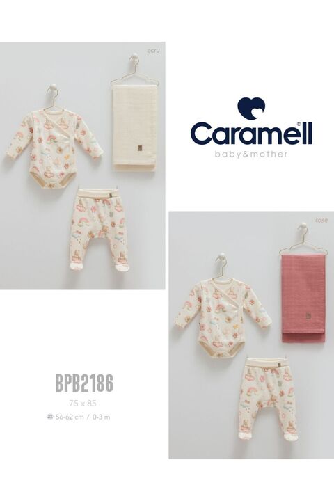 Caramell My Baby Kumsal Coton Body & Pantolon & Muslin Battaniye 3 Lü Basic Set 2186