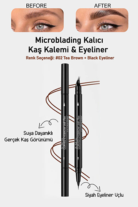 Pastelya ÇATAL UÇLU Suya Dayanıklı Kaş Kalemi – 2’si 1 Arada Microblading Etkili Eyeliner & Kaş Kalemi (SİYAH-KOYU KAHVE)