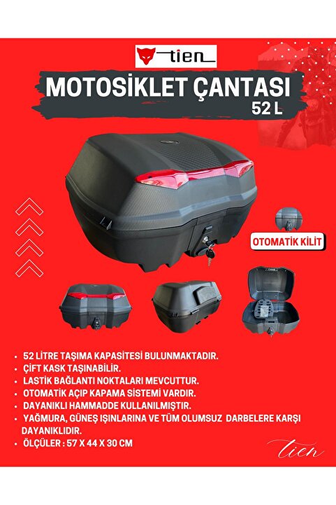 Genel Markalar Tien 52 Litre Motosiklet Çantası - OTOMATİK KİLİT (Sırt Dayama Pedi Dahil)