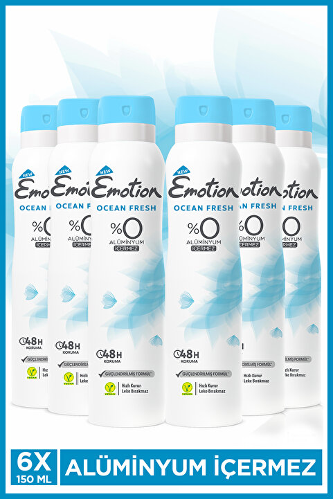 Emotion Ocean Fresh Kadın Vegan Deodorant 6x150ml Hızlı Kurur , Leke Bırakmaz