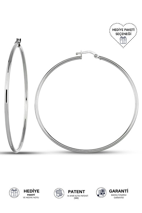 Altınkesesi 14 Ayar Altın Büyük Beyaz Halka Küpe 5.5 Cm