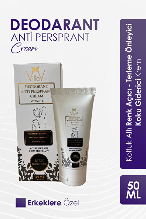 Villov Koltuk Altı Renk Açıcı, Terleme Önleyici - Koku Giderici Krem - Erkeklere Özel 50ml