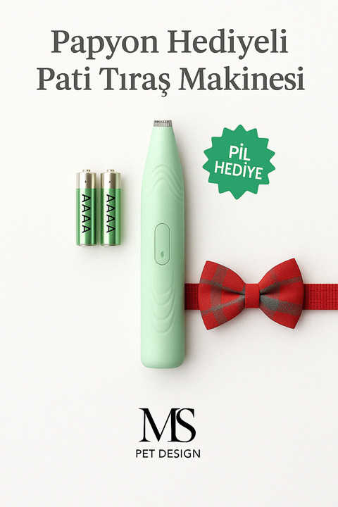 MS Pet Design Kedi/köpekler Için Profesyonel Tıraş Makinesi (PATİ VE HASSAS BÖLGELER)2 Adet Pil Ve Papyon Hediyeli