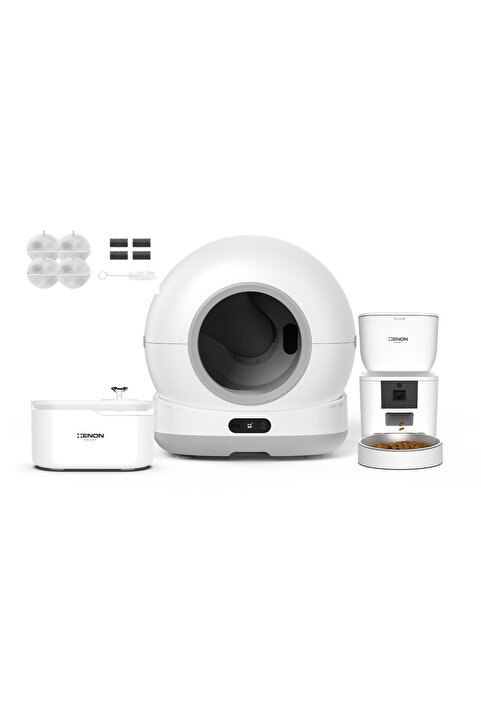 Xenon Smart Akıllı Otomatik Kedi Tuvaleti Kameralı, Beyaz Mama Kabı ve Su Pınarı 4'lü Pet Ürünleri Seti