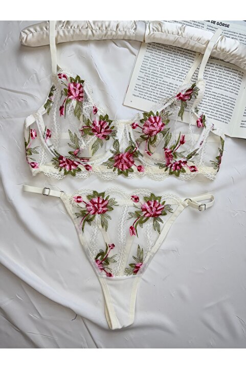 ROZENİN LINGERIE Büyük Beden Dantelli Transparan Sütyen Takımı