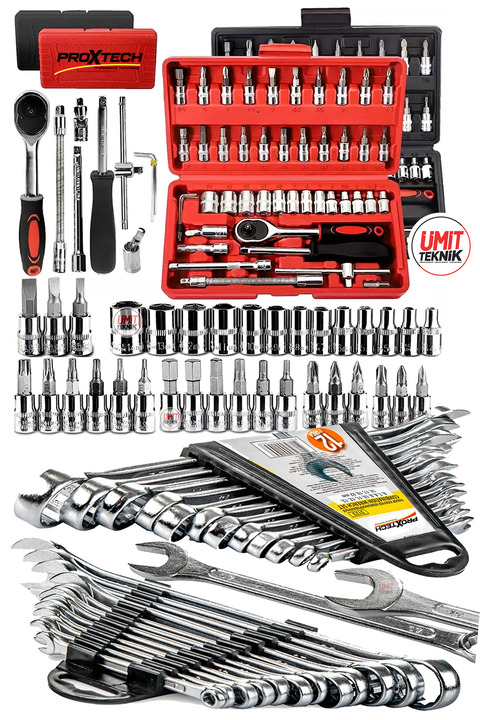 PROXTECH 58 Parça 46mini Lokma Takımı Otomatik Cırcırlı 1/4" 12 Parça Kombine Açık Ağız-yıldız Anahtar Takım