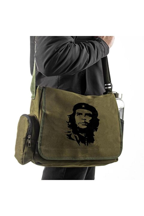Genel Markalar Day Light Che Guevara Baskılı Unisex Yeşil Postacı Çantası